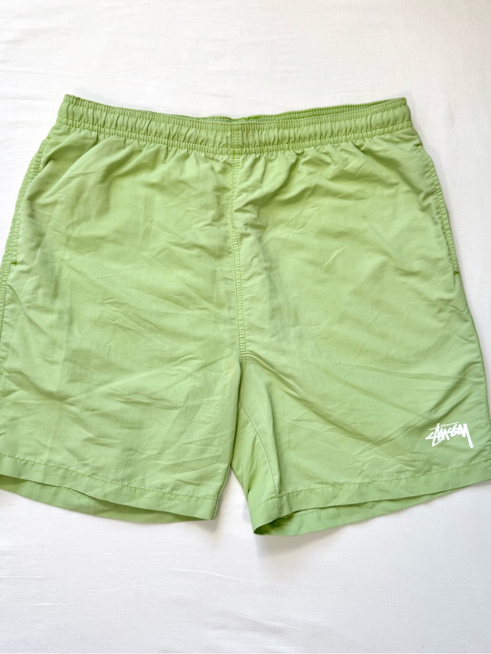 Stussy Nylon Shorts Men’s Medium Lime Green Pockets Beach Outdoor Casual